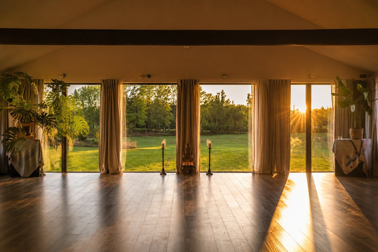 The ceremony room — warm light and natural materials